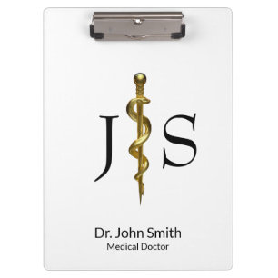 Porte-bloc Or sur bâton blanc classique Asclepius Médicale