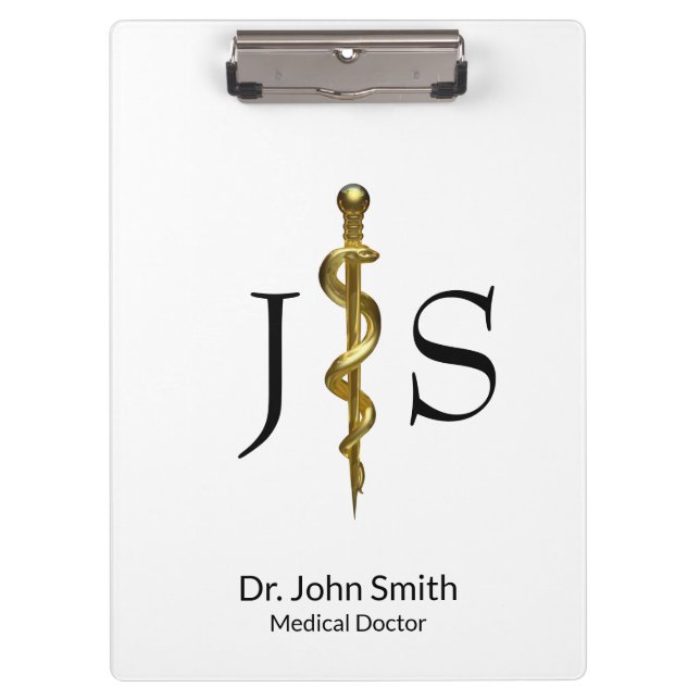 Porte-bloc Or sur bâton blanc classique Asclepius Médicale (Devant)