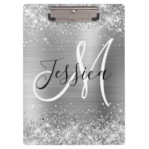 Porte-bloc Paillettes Argentées Monogramme Noir et Blanc