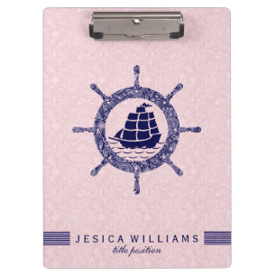 Porte-bloc Paisley Rose Et Bleu Marine Bateau Nautique Roue