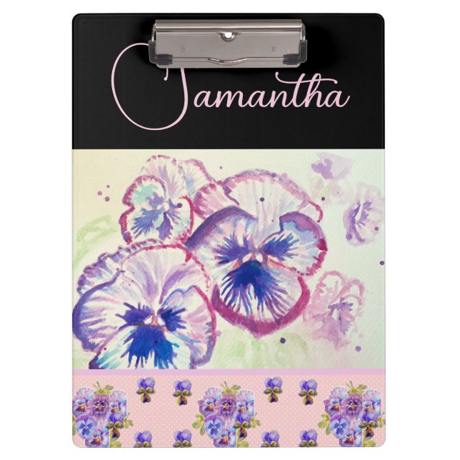 Porte-bloc Pansies rose Pansy Aquarelle Fleurie art (Devant)