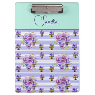 Porte-bloc Pansy Flower Aqua floral Mum Nom personnalisable