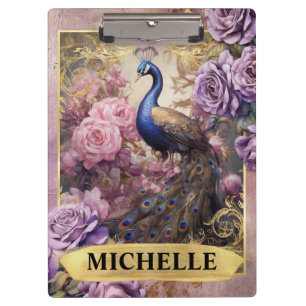 Porte-bloc Paon romantique et roses violettes Fantaisie