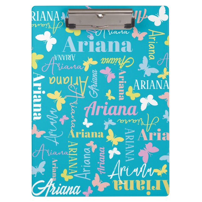Porte-bloc Papillon arc-en-ciel muet nom personnalisé Ariana  (Devant)