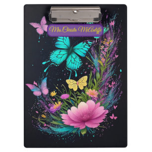 Porte-bloc papillon fleuri vert jaune rose rose mignon enseig