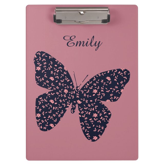 Porte-bloc Papillon floral rose et violet Personnalisé (Devant)