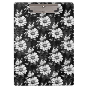 Porte-bloc Papillon sur Motif à fleurs - Noir
