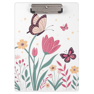 Porte-bloc Papillons aux tulipes roses et marguerites jaunes