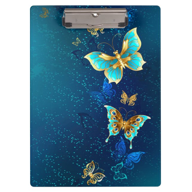 Porte-bloc Papillons d'or sur un Arrière - plan bleu (Devant)