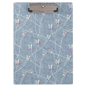 Porte-bloc Papillons en relief aquarelle sur lin bleu denim