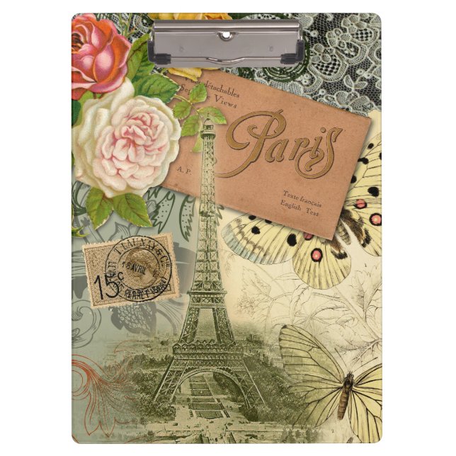 Porte-bloc Paris France Art Antique Collage Eiffel Français (Devant)