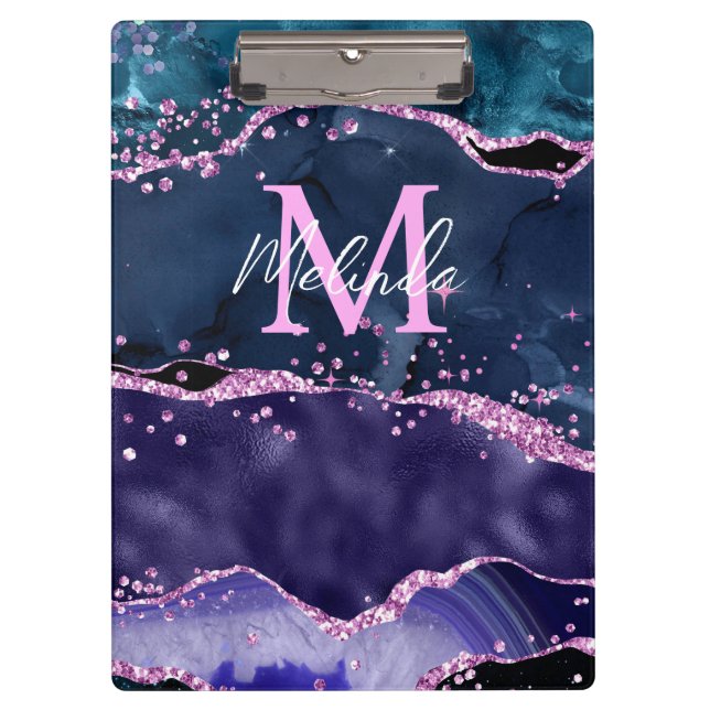 Porte-bloc Parties scintillant bleue et violet marine Agate m (Devant)