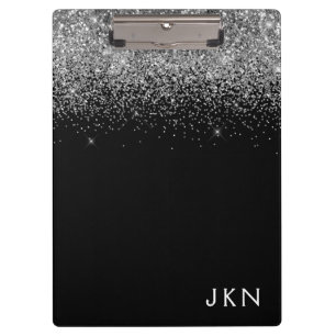 Porte-bloc Parties scintillant d'argent noir Monogramme de fi