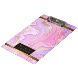 Porte-bloc Parties scintillant en marbre rose violet or