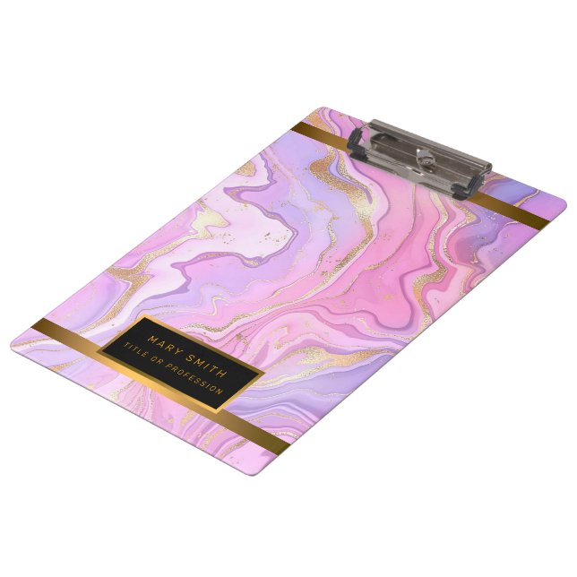 Porte-bloc Parties scintillant en marbre rose violet or (Incliné)