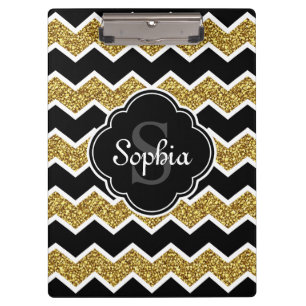 Porte-bloc Parties scintillant en or noir blanc Motif Chevron