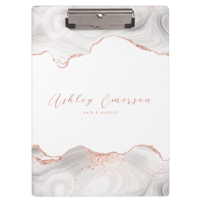 Porte-bloc Parties scintillant or rose Agate Blanc (Devant)