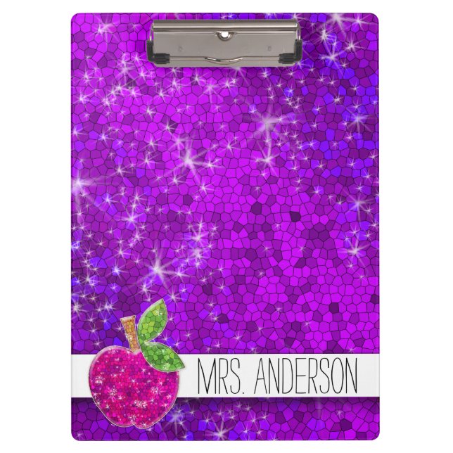 Porte-bloc Parties scintillant Purple Pink Enseignants Apple  (Devant)