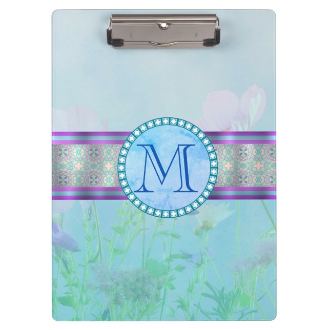 Porte-bloc Pastel Blue Floral Monogramme (Devant)