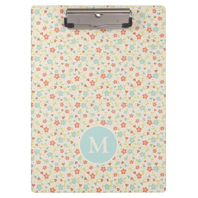 Porte-bloc Pastel Pretty Spring Floral Pattern Monogram (Devant)