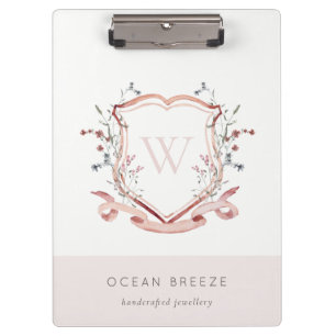 Porte-bloc Pastel Rose Fleur sauvage Aquarelle Crest Monogram