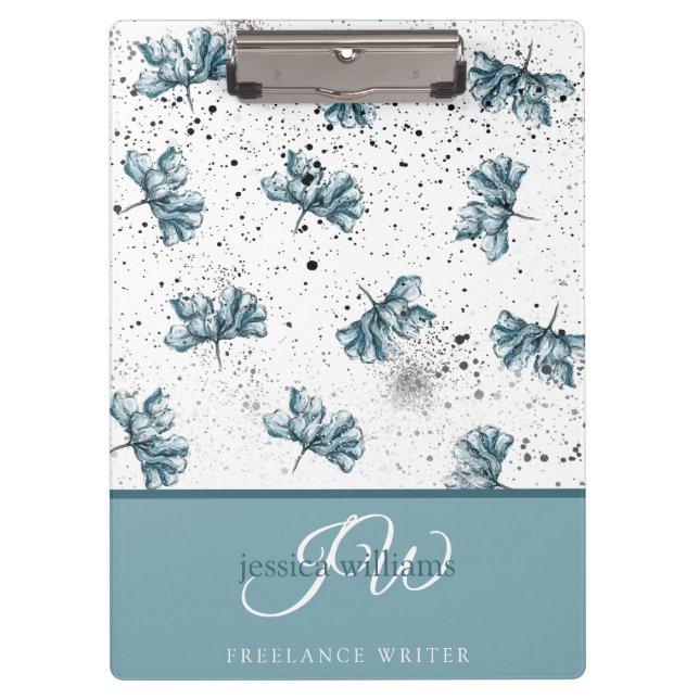 Porte-bloc Peint à la main bleu floral personnalisé (Devant)