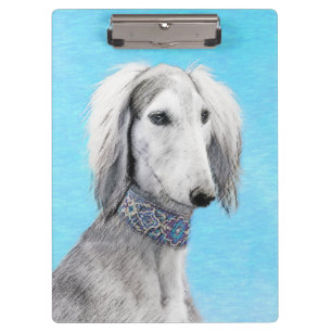 Porte-bloc Peinture de Saluki (Argent) - Joli art original de