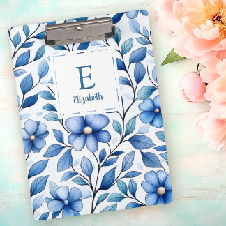 Porte-bloc personnalisé à motif floral bleu