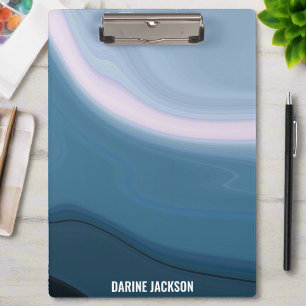 Porte-bloc Personnalisé Nom l Moderne Bleu Wavy Aquarelle Ble