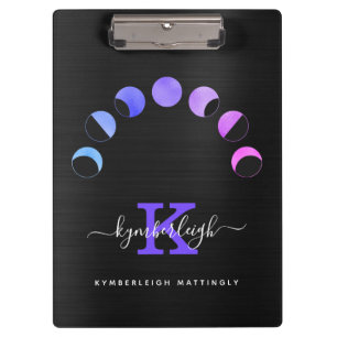 Porte-bloc Phases de Lune Noire Glam Pastel Purple Nom du mon