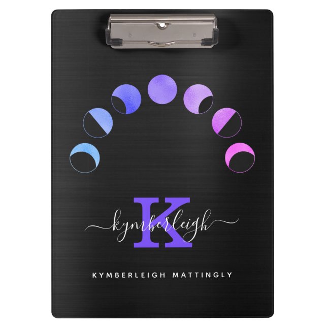 Porte-bloc Phases de Lune Noire Glam Pastel Purple Nom du mon (Devant)