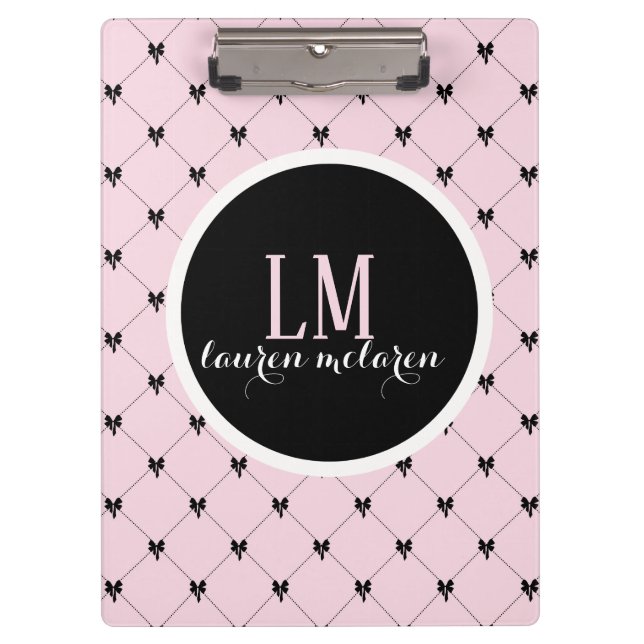 Porte-bloc Pink & Black Bow Monogram Notebook (Devant)