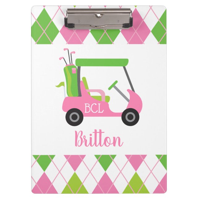 Porte-bloc Pink & Green Golf Personnalisé Monogram Porte - bl (Devant)