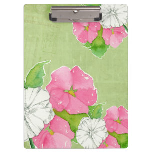 Porte-bloc Pink Hollyhocks Aquarelle Fleurs Vert doux