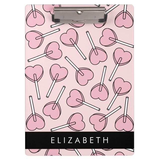Porte-bloc Pink Lollipops, Heart Lollipops, Lolly, Your Name (Devant)