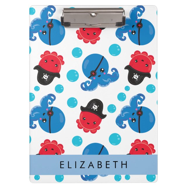 Porte-bloc Pirate Octopus, Motif Octopus, Mer, Votre Nom (Devant)