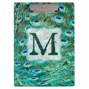 Porte-bloc Plumes d'oiseaux de paon Monogramme Carte d'écrêta