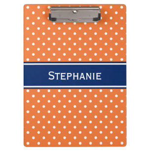 Porte-bloc Pointe Polka blanche orange avec Bleu Royal