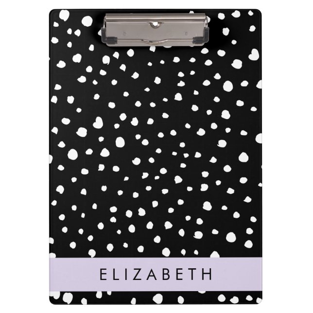 Porte-bloc Points dalmatiens, Spots, Noir et Blanc, Votre nom (Devant)