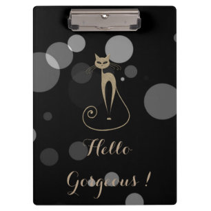 Porte-bloc Points Gris Sur Fond Noir,Chat,Bonjour Magnifique