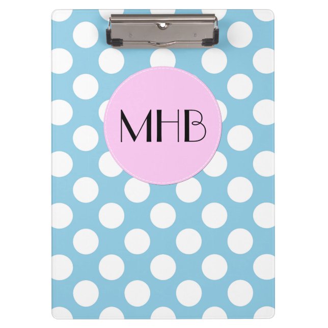 Porte-bloc Pois Bleus, Motif Pointe Polka, Monogramme (Devant)