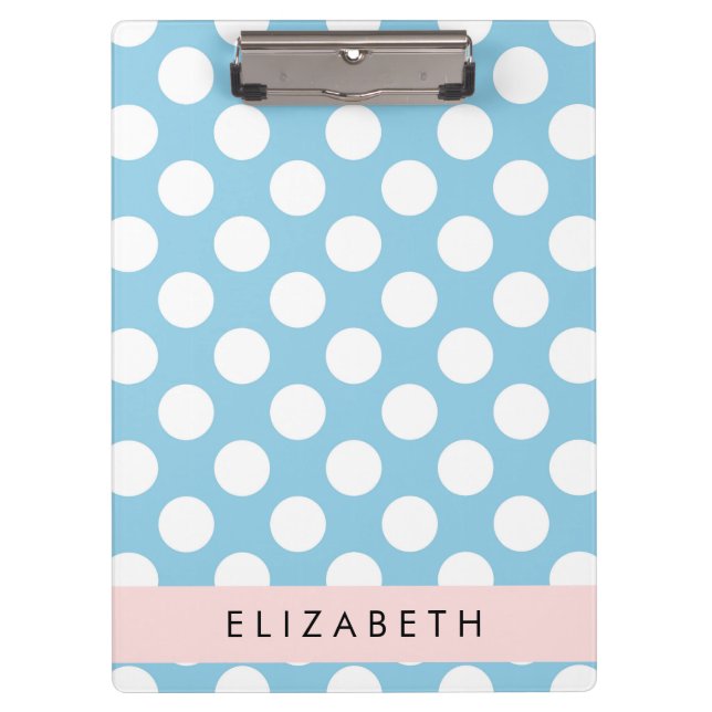 Porte-bloc Pois Bleus, Motif Polka Dot, Votre Nom (Devant)