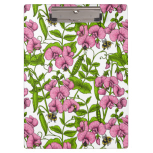 Porte-bloc Pois doux et bourdons, rose, vert et blanc