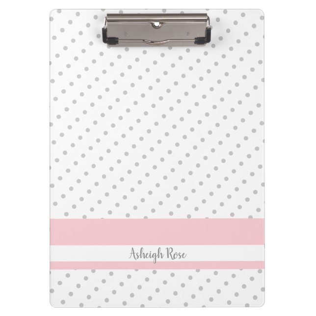 Porte-bloc Pois gris mignons avec rose, personnalisé (Devant)