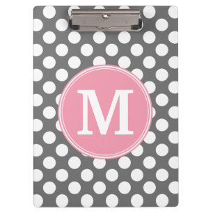 Porte-bloc Pois Pastel rose et gris avec monogramme personnal