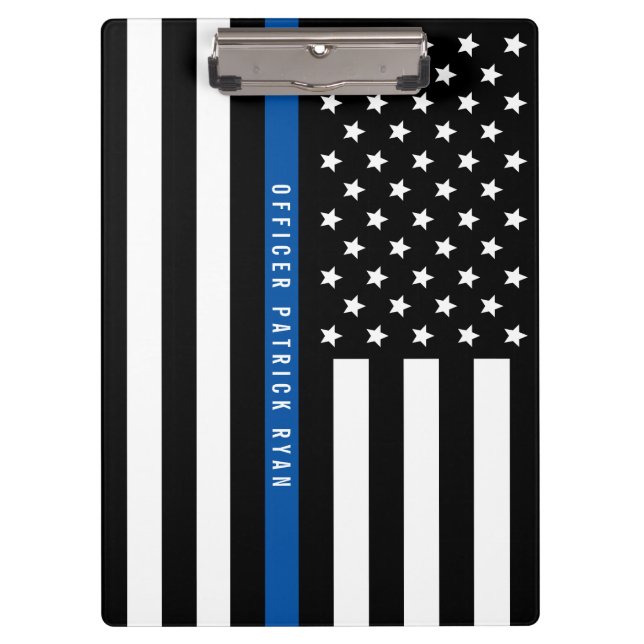 Porte-bloc Police Mince Ligne Bleue Drapeau Américain Nom per (Devant)