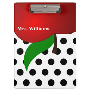 Porte-bloc Polka Noir Personnalisé Pot Rouge Enseignant Pomme