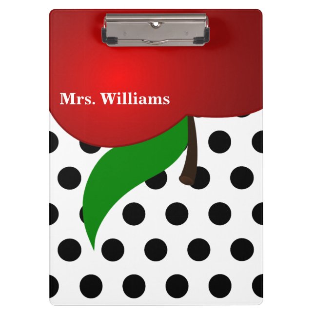 Porte-bloc Polka Noir Personnalisé Pot Rouge Enseignant Pomme (Devant)