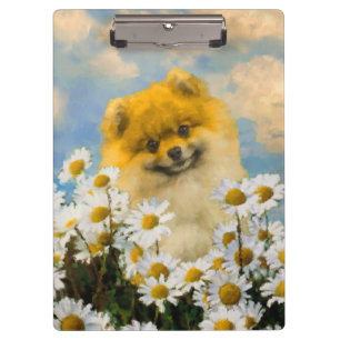 Porte-bloc Poméranien dans Daisies Peinture - Art Chien origi