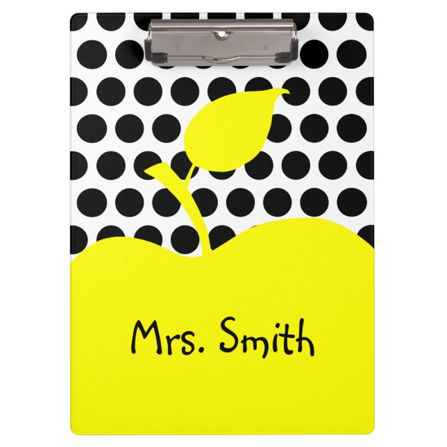 Porte-bloc Pommes jaunes blanc et noir Polka Dot (Devant)
